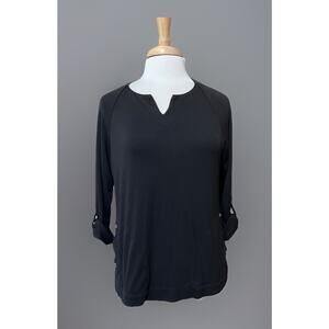 Weekends by Chico's Soft & Stretchy Solid Black Tunic Top with Pockets Size 1 M